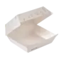 Burgerbox Clamshell mit anhängendem Deckel M, weiß, Musteraufdruck hellgrau